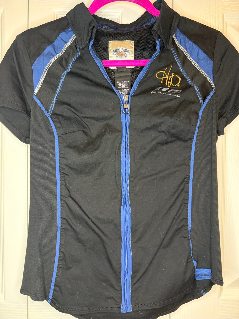 Harley-Davidson Black & Blue Short Sleeve Zip Front Shirt